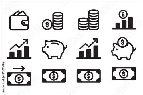 Financial growth and money management bold icons for business analytics and bank service