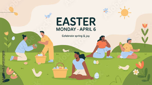 Easter monday celebration with family spring joy and colorful egg hunting