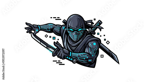 Digital warrior illustration on black background