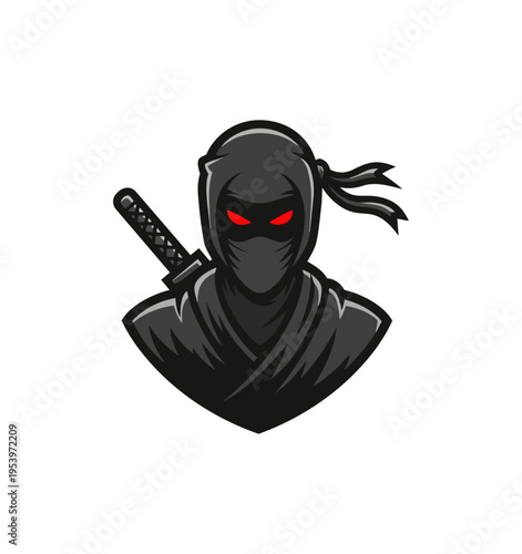 Stealthy warrior illustration dark figure with katana on black background