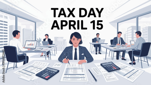 Tax day preparations in a modern office environment with focused professionals