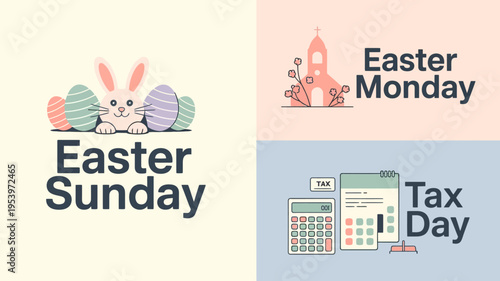 Easter celebrations tax day and a playful bunny design in a split screen