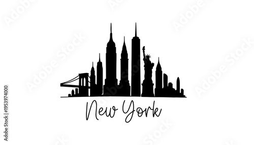 New York city skyline silhouette with iconic buildings and statue