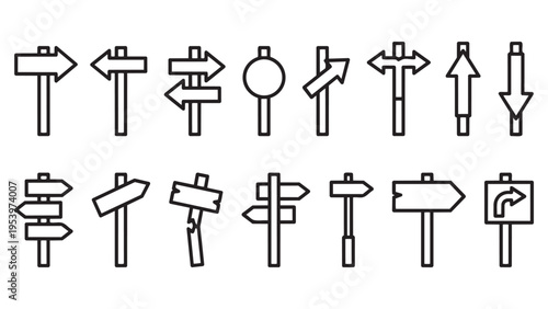 Collection of directional signpost and arrow icons vector illustration