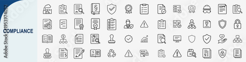 compliance outline icons, regulatory governance vector set