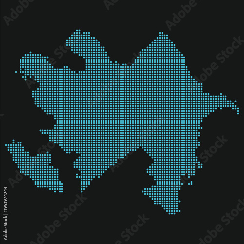 Light Blue Dotted Azerbaijan Vector Map on Black Background Neon Digital Tech Illustration