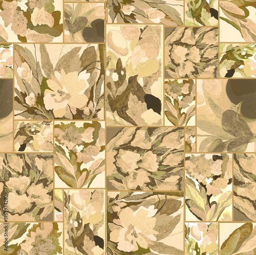 Geometric batik creative design seamless floral pattern repeat pattern fabric print design abstract texture light yellow colour background texture design 