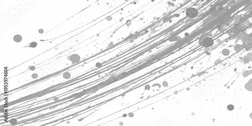 Abstract light gray ink splatter and brush strokes on white background, artistic paint texture