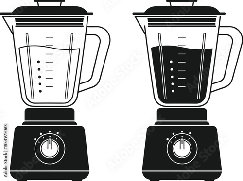 Kitchen blender icons set with empty and filled jar isolated on white background home appliance vector illustration collection