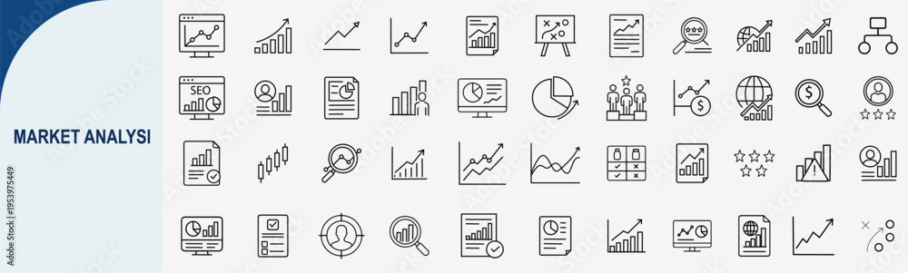 Fototapeta premium market analysis outline icons, business data vector set collection