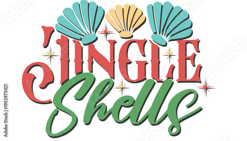 Jingle shells logo with colorful seashells and starburst design elements