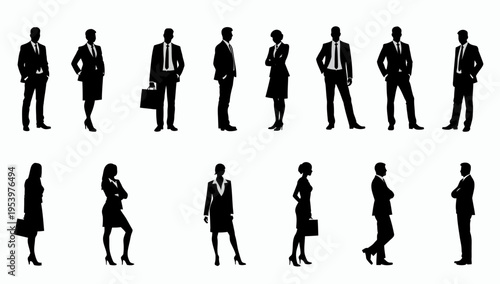 Businessman silhouettes , group of standing business men and women 
