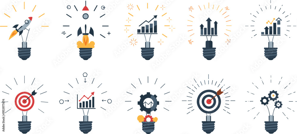 Naklejka premium Minimal light bulb icon collection line vector set representing creative ideas innovation inspiration energy concepts and modern outline design elements