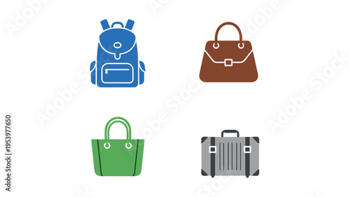 Assorted travel and carrying bags displayed in a grid layout
