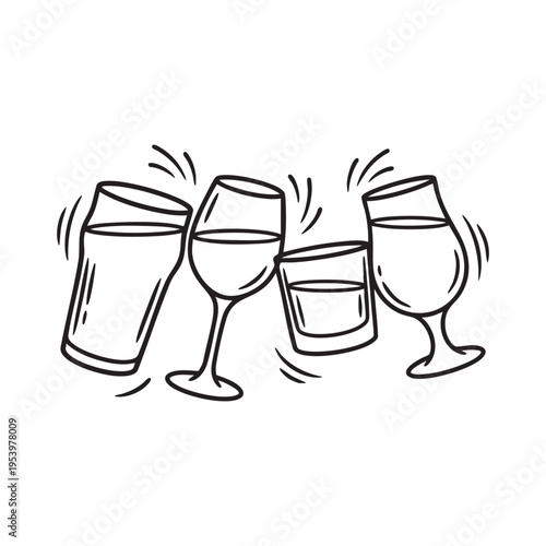 Pub drink cheers vector illustration with clinking glasses for bar, party and celebration concept
