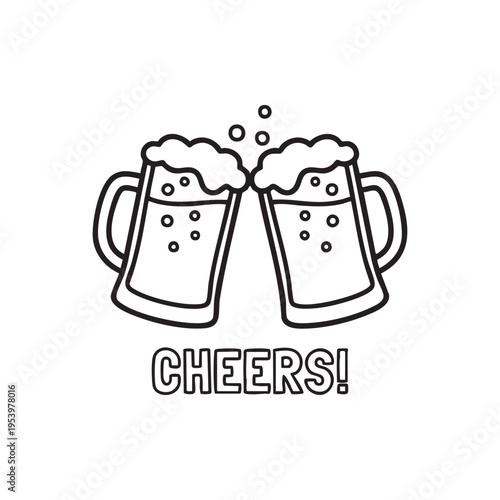 Pub drink cheers vector illustration with clinking glasses for bar, party and celebration concept