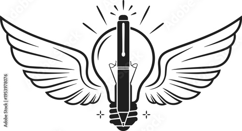 Creative light bulb with wings vector illustration symbolizing freedom imagination innovation and inspiration modern line art design element