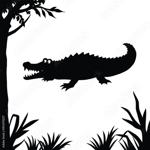Cute cartoon a illustrator silhouette alligator