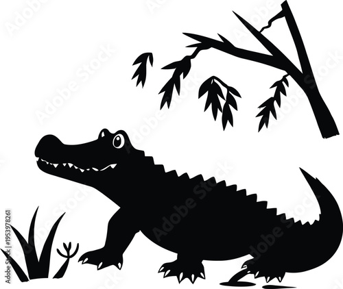 Cute cartoon a illustrator silhouette alligator