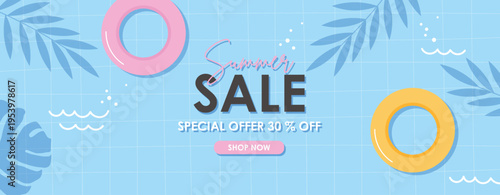 Summer Special Discount Coupon with Tropical Fruits and Leaves, Season summer Sale coupon. Sale flat template Tickets. For sale coupon. Minimalist pink coupon.