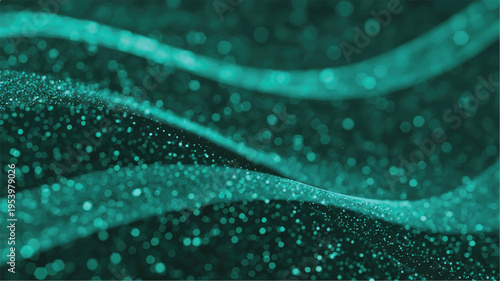 An abstract digital artwork features wavy lines and specks in a dark environment.