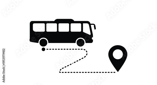 Public transportation route with a bus and location marker silhouette