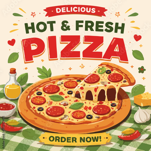 Fresh Pizza Food Illustration