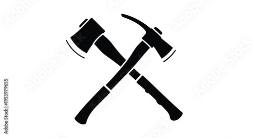 Two crossed axes depicted in a striking black silhouette