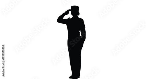 Saluting female soldier in uniform a striking black silhouette