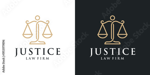 Elegant Justice Law Firm Logo Design with Scales of Justice Symbol.