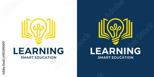 Learning Smart Education Logo Design with Light Bulb and Book.