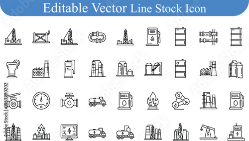 Industry and energy vector icons set on white background