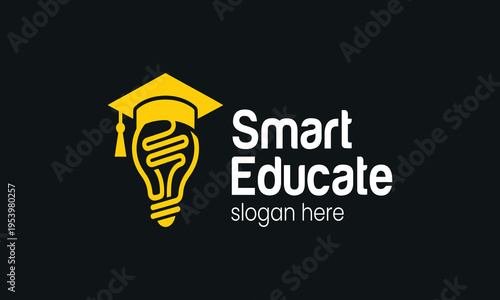 Smart Educate Logo Education and Knowledge Concept with Graduation Cap.