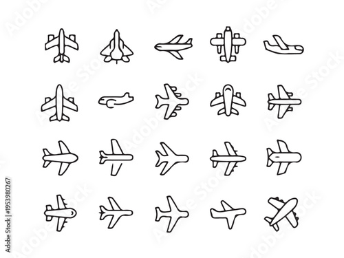 Simple set of air plane icons in trendy line style. stock illustration