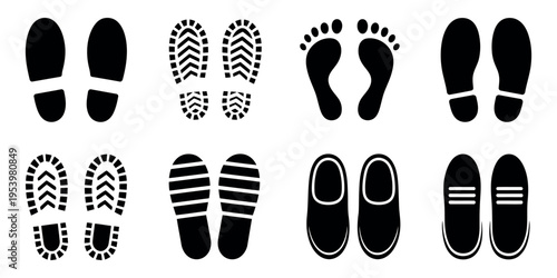 Footprint Icons Collection With Human Footprints Shoe Prints Boot Prints Sole Silhouettes Isolated Vector Illustration