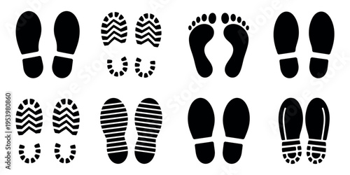 Footprint Icons Collection Showing Human Footprints Shoe Prints Boot Prints Sole Silhouettes Isolated Vector Illustration