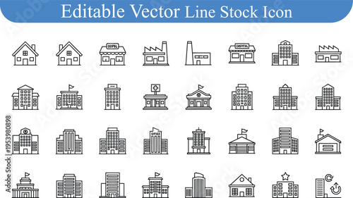 Building icons vector set with real estate