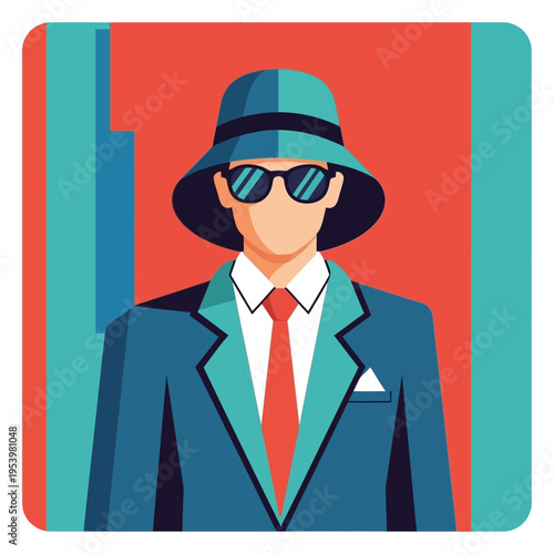 Graphic illustration of a person in a minimalist warrior yoga pose against a stylized sunrise and tranquil mountain landscape.