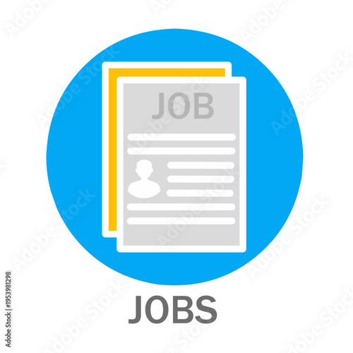 Job Application Icon with Resume Document. Employment, Hiring, Recruitment Concept