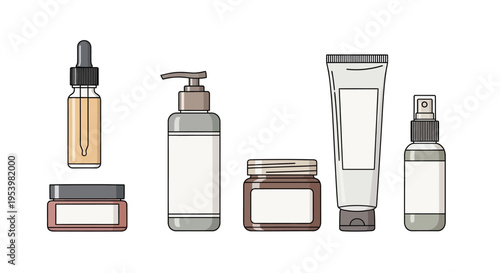 Cosmetic Products Illustration Set on White.
