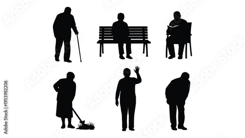 Silhouettes of diverse people engaged in everyday activities on a white background