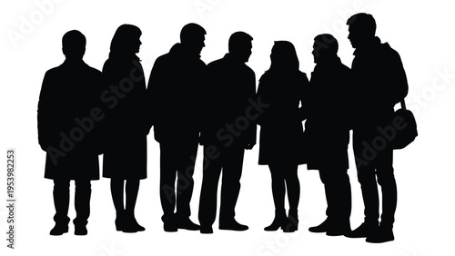 A group of people standing together silhouetted against a white background