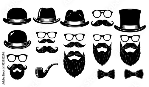Vintage Gentleman Accessories Set Hat Mustache Pipe Bow Tie Vector