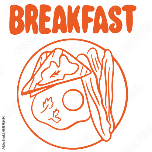 Breakfast hand drawn doodle with sandwich egg bacon and plate morning meal illustration
