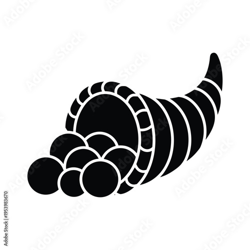 Cornucopia icon, silhouette, horn of plenty symbol