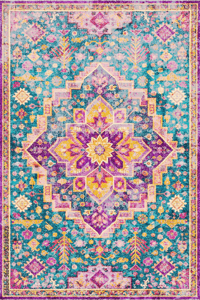 Fototapeta premium Folk style traditional printed Carpet with trending colors and texture in high resolution 