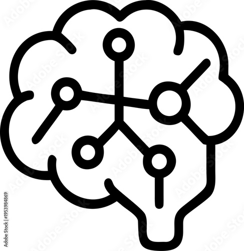 Line art brain icon with neural connections simple vector illustration