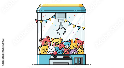 Claw Machine Filled With Adorable Stuffed Animal Toys.