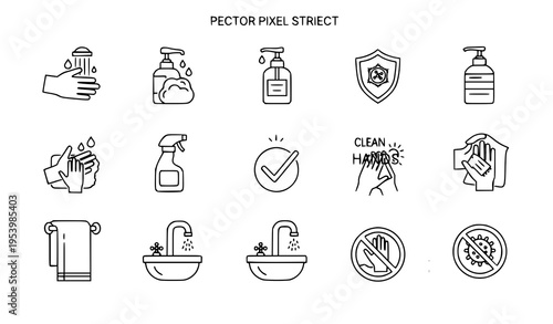 Hand hygiene sanitation thin outline icons vector pixel perfect healthcare collection