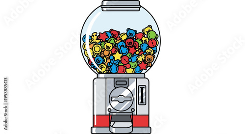 Colorful Gumball Machine Filled with Assorted Candies and Toys.